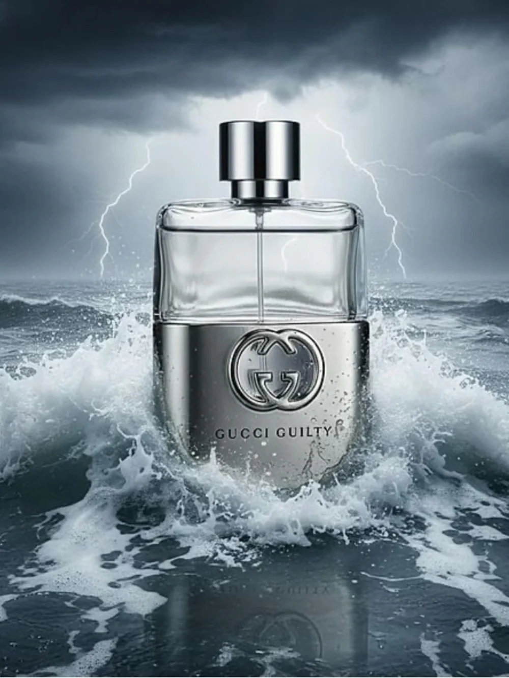 Gucci Metallic Silver and Black Guilty Pour Homme Bottle